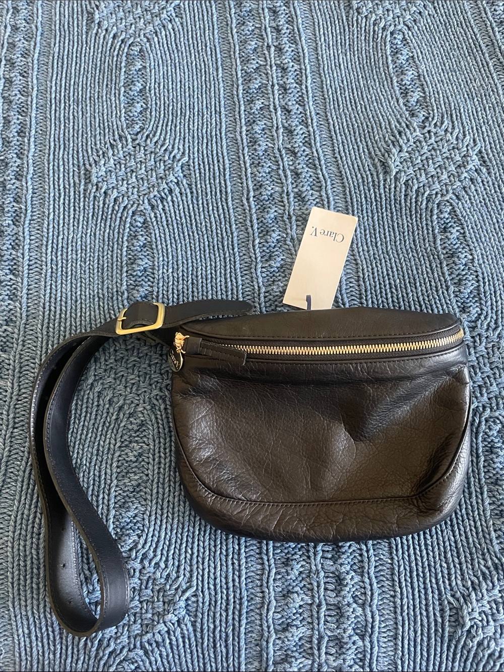 Clare V Black Leather Crossbody Belt Bag with Gold Hardware - Picture 6 of 8